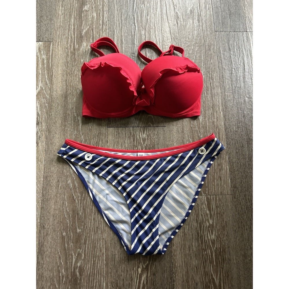 Pour Moi Striped Pinup Nautical Bikini Set Coquette Feminine Ditsy Retro